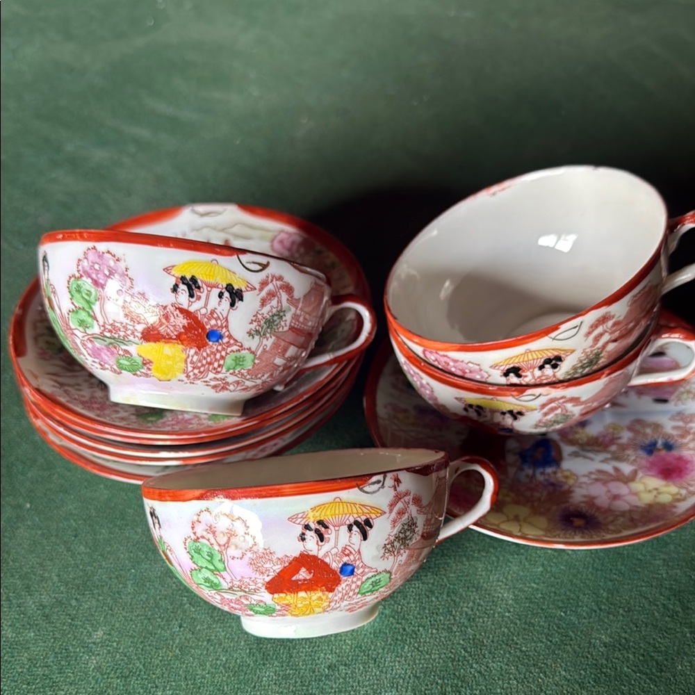 Red and White Serveware Set with Intricate Designs